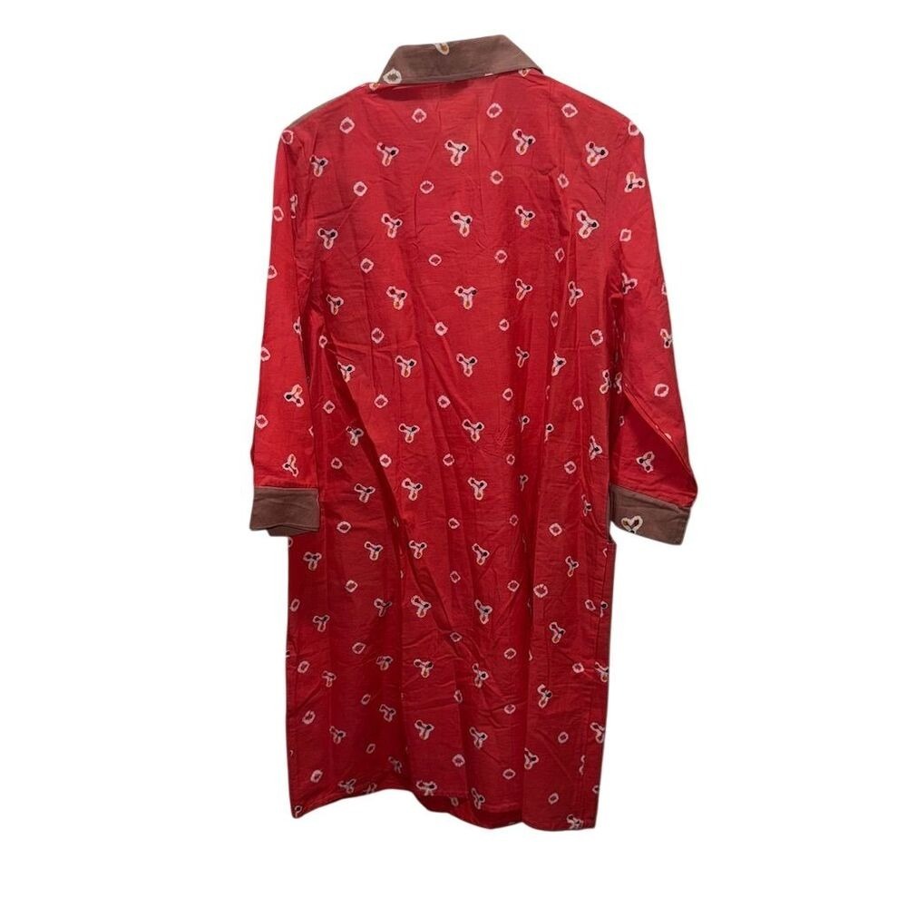 Muti Laras Red Brown Batik Print Button Down Midi Side Pockets Long Sleeve - Picture 2 of 6